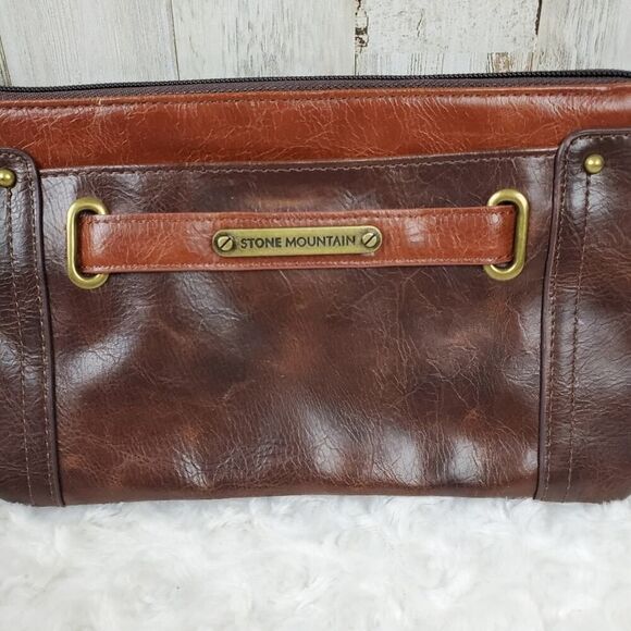 Stone Mountain Leather Clutch Wristlet Bag Purse Brown - Picture 8 of 8